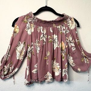 Purple Bohemian Floral Off The Shoulder Top in XS